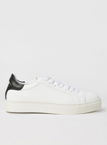 Contrast Panel Leather Sneakers White/Black