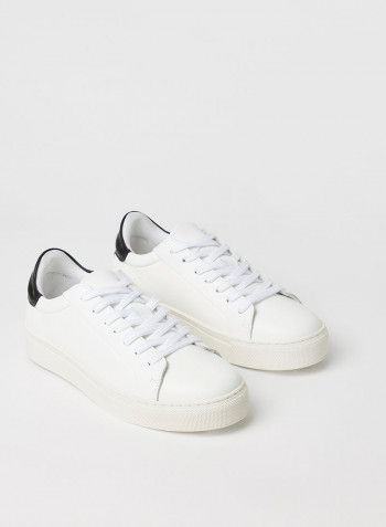 Contrast Panel Leather Sneakers White/Black