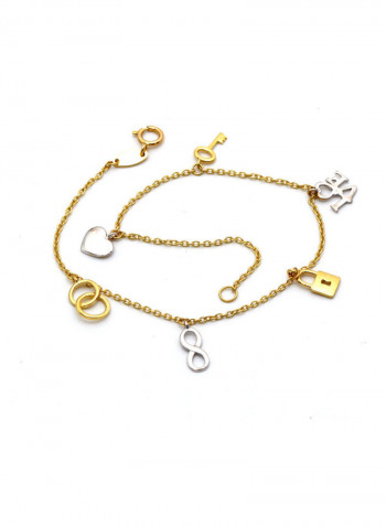 18 Karat Gold Lock Key Heart Dangler Bracelet