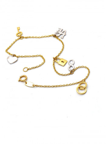 18 Karat Gold Lock Key Heart Dangler Bracelet