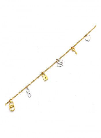 18 Karat Gold Lock Key Heart Dangler Bracelet