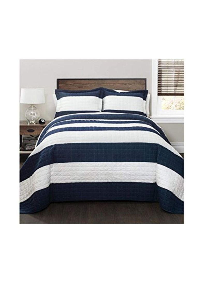 3-Piece Striped Quilt Set White/Blue King