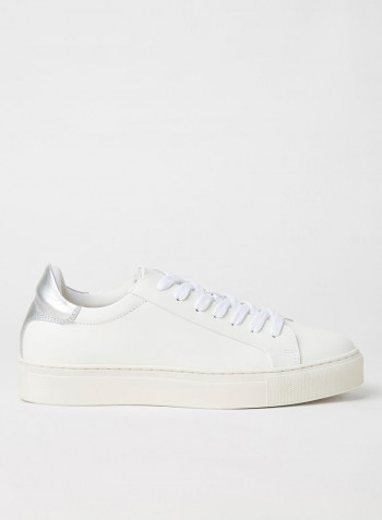 Contrast Panel Leather Sneakers White/Silver