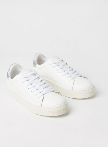 Contrast Panel Leather Sneakers White/Silver