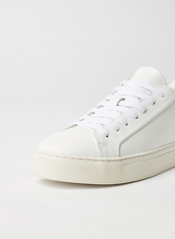 Contrast Panel Leather Sneakers White/Silver
