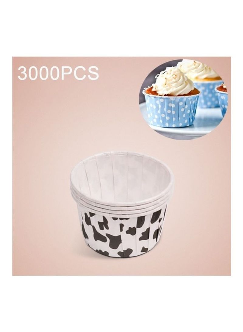 3000-Piece Cow Spot Pattern Round Cake Cup Multicolour