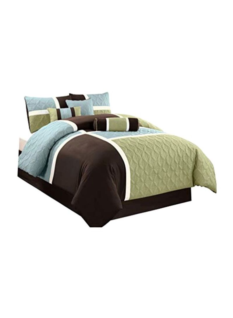 7-Piece Comforter Set Polyester Aqua Blue/Sage Green/Coffee