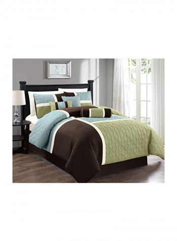 7-Piece Comforter Set Polyester Aqua Blue/Sage Green/Coffee