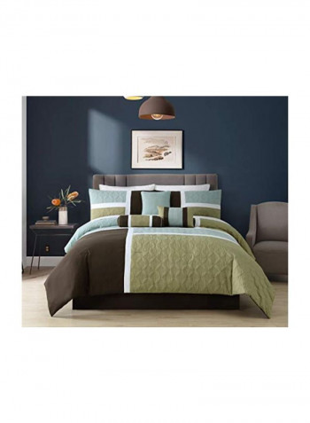 7-Piece Comforter Set Polyester Aqua Blue/Sage Green/Coffee