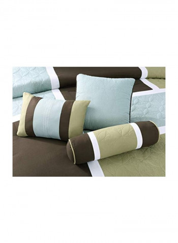 7-Piece Comforter Set Polyester Aqua Blue/Sage Green/Coffee
