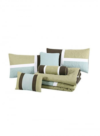 7-Piece Comforter Set Polyester Aqua Blue/Sage Green/Coffee