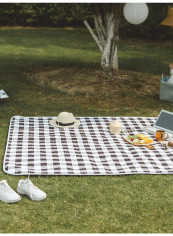 Picnic Plaid Pattern Waterproof Playmat Grey 180x200centimeter