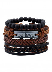 Leather Believe Lettering Bracelet