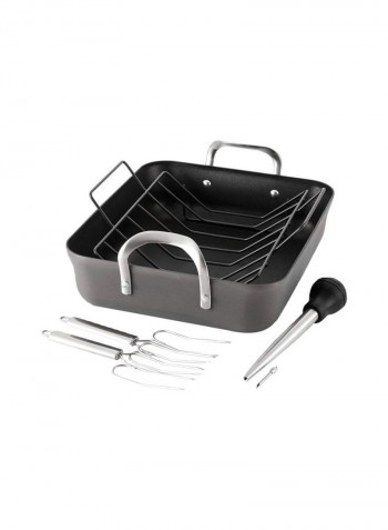 5-Piece Nonstick Roasting Pan Set Black/Silver 16inch