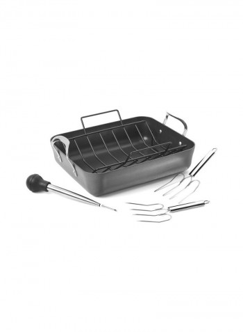 5-Piece Nonstick Roasting Pan Set Black/Silver 16inch
