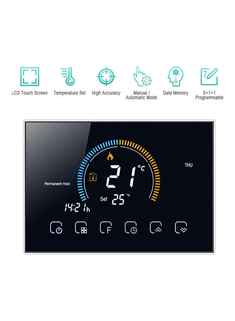 95-240V Programmable Thermostat 5+1+1 Six Periods Touchscreen LCD with Backlight Black