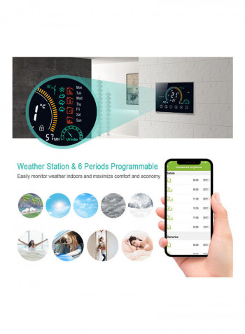 95-240V Programmable Thermostat 5+1+1 Six Periods Touchscreen LCD with Backlight Black