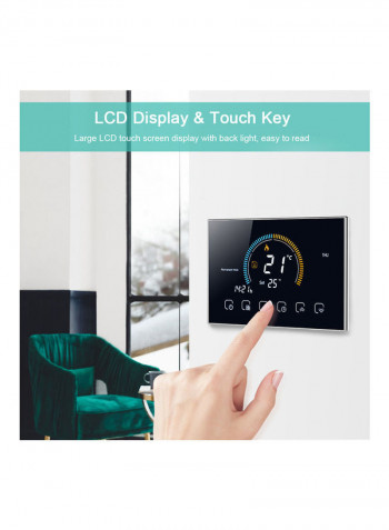 95-240V Programmable Thermostat 5+1+1 Six Periods Touchscreen LCD with Backlight Black