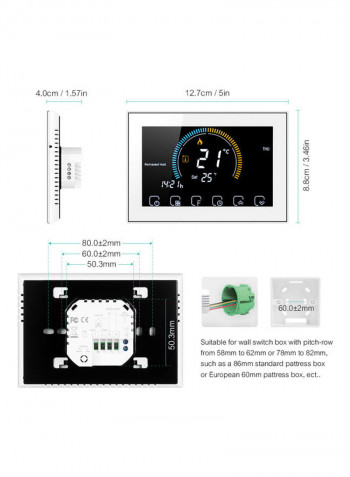 95-240V Programmable Thermostat Six Periods LCD  Touchscreen Black/White