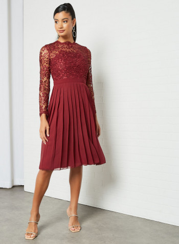 Crochet Bodice Dress Burgundy