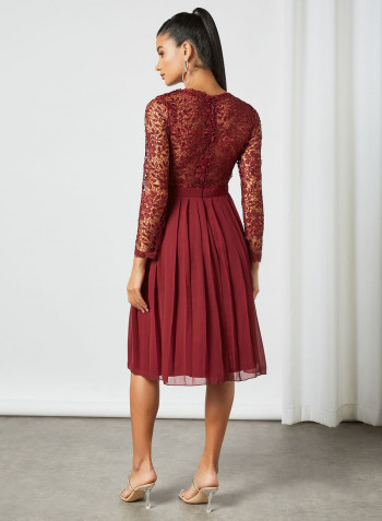 Crochet Bodice Dress Burgundy