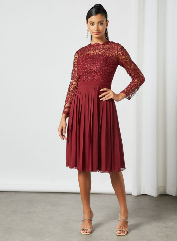 Crochet Bodice Dress Burgundy