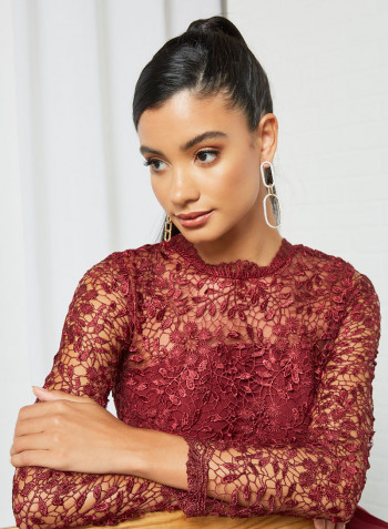 Crochet Bodice Dress Burgundy
