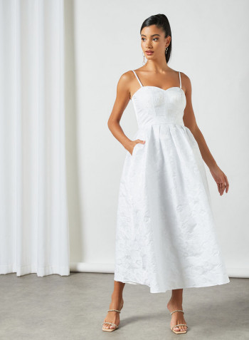 Floral Jacquard Bridal Dress White