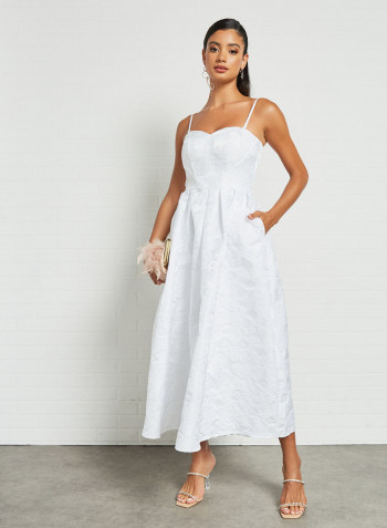 Floral Jacquard Bridal Dress White