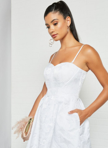 Floral Jacquard Bridal Dress White