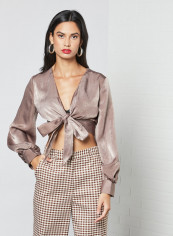 Tie Front Crop Top Brown reviews Tie Front Crop Top Brown