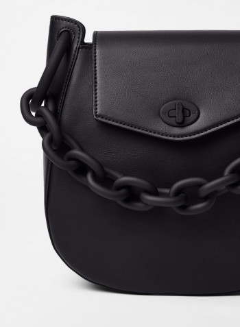 Faux Leather Shoulder Bag Black