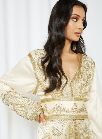 Moroccan Kaftan White/Gold