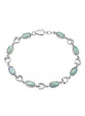 Sterling Silver Oval Stone Heart Link Bracelet