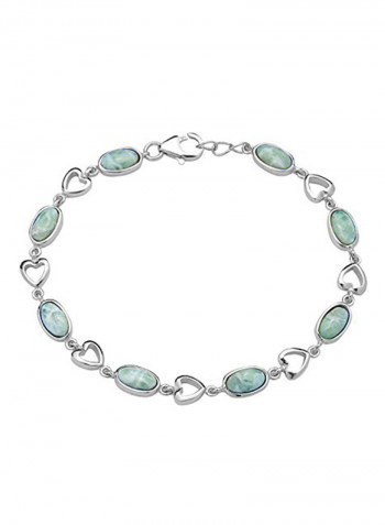 Sterling Silver Oval Stone Heart Link Bracelet