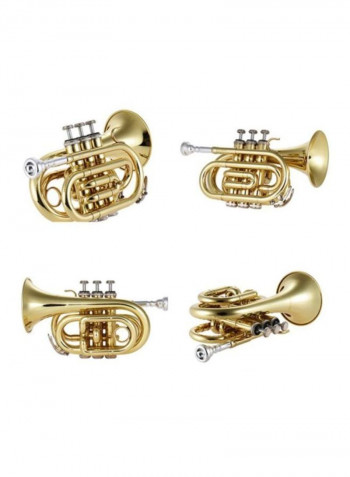 Mini Pocket Trumpet Bb Flat Brass Wind Instrument with Mouthpiece Gloves Cleaning Cloth Carrying Case