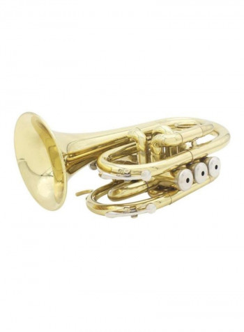 Mini Pocket Trumpet Bb Flat Brass Wind Instrument with Mouthpiece Gloves Cleaning Cloth Carrying Case