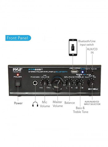 Compact Desktop Home Theater Stereo Amplifier Receiver PTA22BT Black