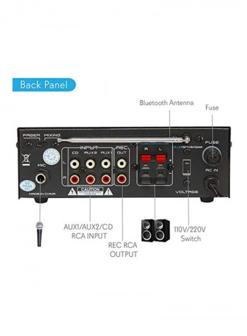 Compact Desktop Home Theater Stereo Amplifier Receiver PTA22BT Black
