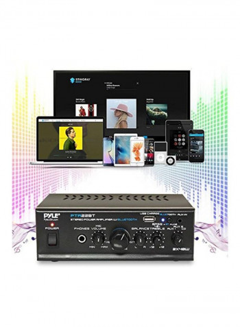 Compact Desktop Home Theater Stereo Amplifier Receiver PTA22BT Black