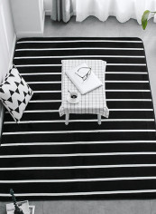 Striped Pattern Non-Slip Carpet Black/White 190x190centimeter