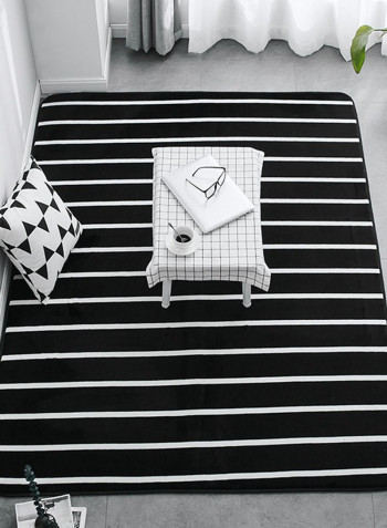 Striped Pattern Non-Slip Carpet Black/White 190x190centimeter