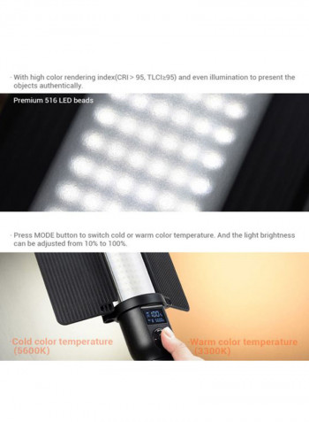 LED Handheld Bi-Colour Photography Light Stick 73x8.3x13.8centimeter Black/White