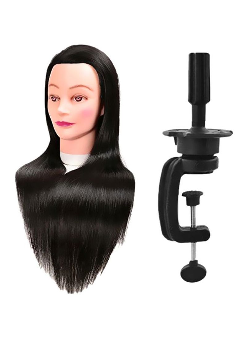 Mannequin Training Head With Hair And Free Clamp Holder Black/Silver