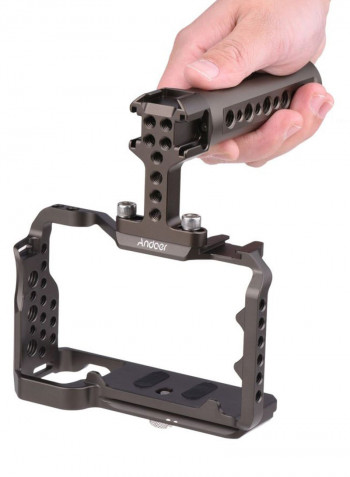 Camera Cage with Top Handle Grip and Side Handle Grip Set Grey/Brown