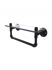 Pipeline Collection Towel Bar With Glass Shelf Clear/Black 16inch