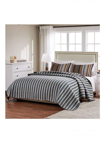 3-Piece Quilt Set Grey/Blue Queen