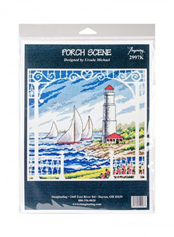 Porch Scene Counted Cross Stitch Kit White/Blue/Red