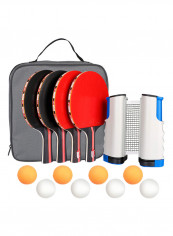 Set Of 4 Ping Pong Paddle Table Tennis Balls Retractable Net Storage Bag
