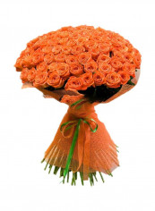Bunch Of Roses With Wrapping Orange/Green